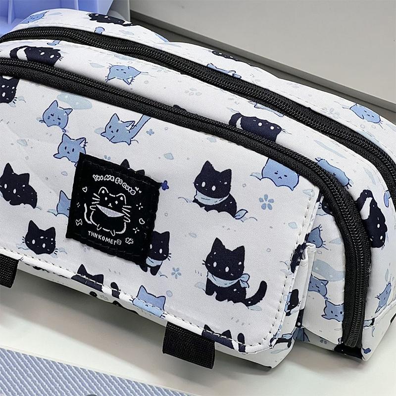 Kawaii Three-Layer Snow Cat Pencil Cases Pouch Large Capacity Pencil Bag Office Student Stationery Organizer School Supplies