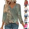 Women's 3/4 Sleeve Shirts V Neck Print Tops Casual Tops Basic Tees Blouse Loose Tops