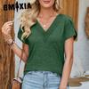 Women's Spring Summer Spliced V-neck Petal Sleeve Solid Color Casual T-shirt