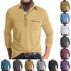 Men's Spring And Autumn Solid Color T-shirt Lapel 3 Button Open Placket Button Long Sleeved Top