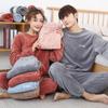 Women's Flannel Warm Home Sleepwear Sets Solid Color Round Neck Fleece Thick Pullover Lady Pajamas Long Sleeve Pants Casual 2Pcs