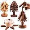 4PCS Tree Design Stand Wooden Trivets Decorative Anti Scald Heat Resistant Table Mat Coaster Wood Placemats Pot Xmas Ornaments