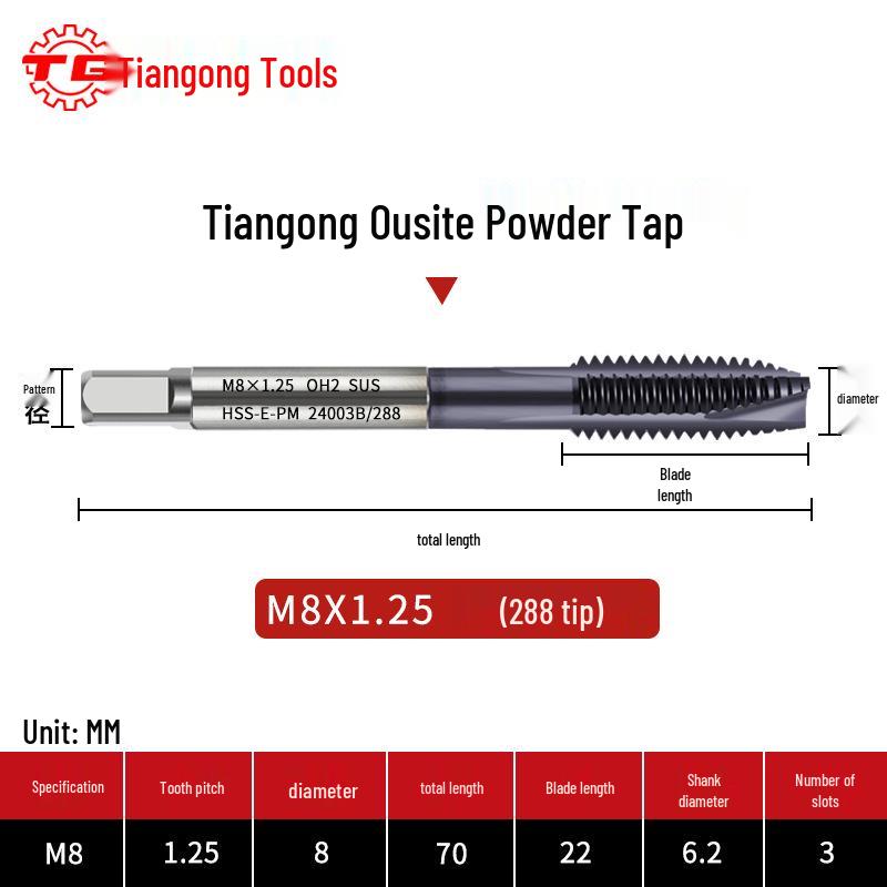 Tiangong Spiral Tap 289: Stainless Steel Blind Hole with Hard Coating