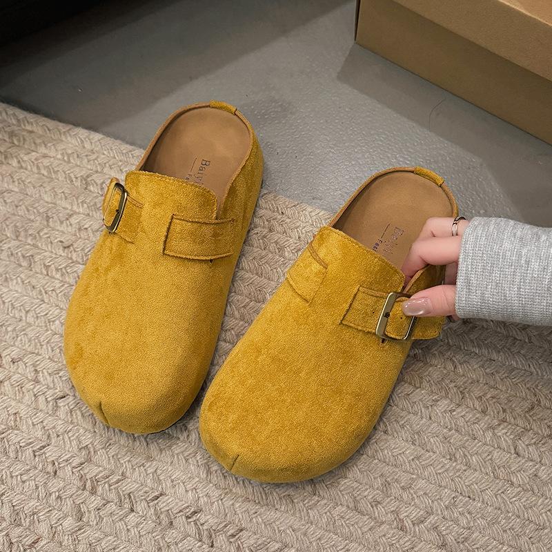 Retro Baotou Half-drag Women Wear Autumn New Comfortable Lazy Shoes Thick-soled Inner Height-increasing Slippers