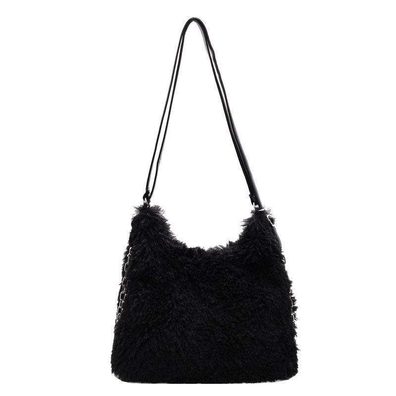 Повседневная плюшевая сумка через плечо для женщин осень зима большая вместимость универсальные сумки на цепочке однотонный рюкзак для поездок на работу