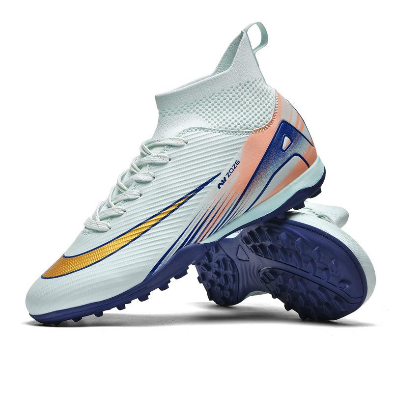 Ronaldo Gold-plated Seamless Fly-woven Football Shoes, Youth Spikes, Artificial Grass Game Training Shoes