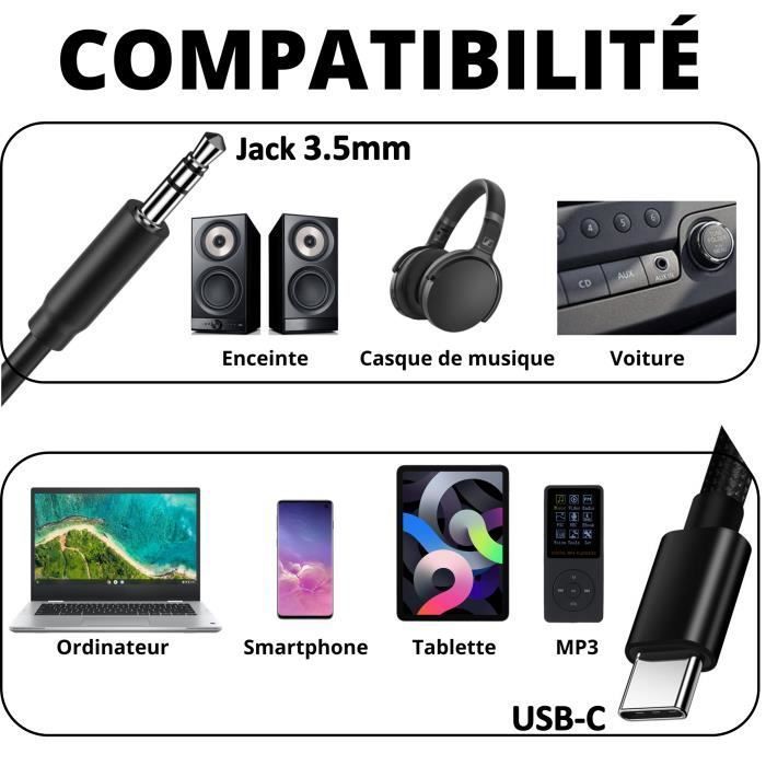 Audio Cable - Phonillico® - 3.5 Mm Jack To USB-C Adapter - Compatible Xiaomi Redmi Note 11/10/9 - Black