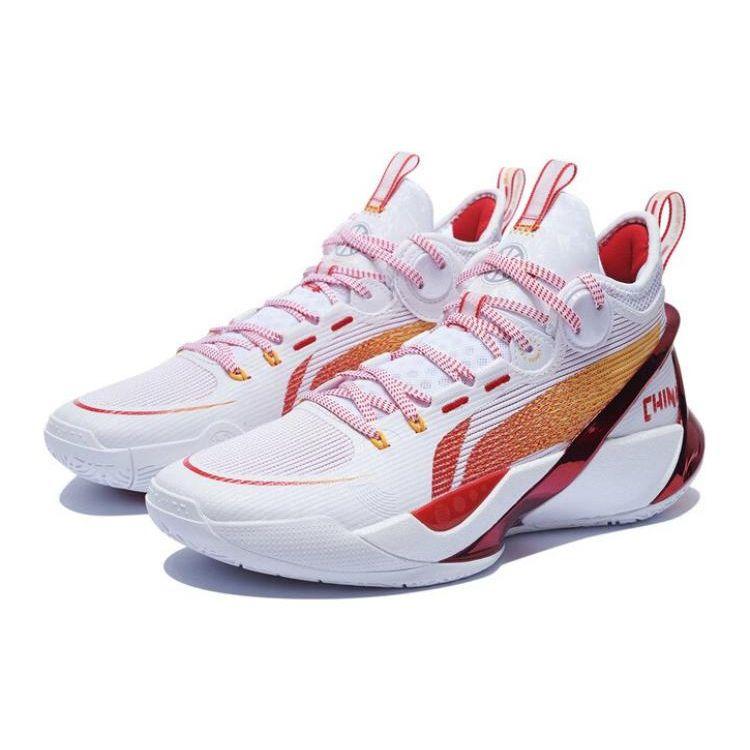 Li Ning Sonic Ultra Shock Absorbing Non-Slip Durable Mid-Top Basketball Shoes Men Sneakers White Red ABAS145-9