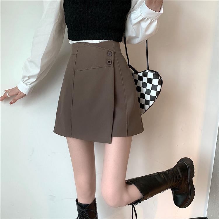 Women's High Waist Wide-Leg Skirt-Pants: 2025 Spring/Summer A-Line Faux Two-Piece Shorts Suit