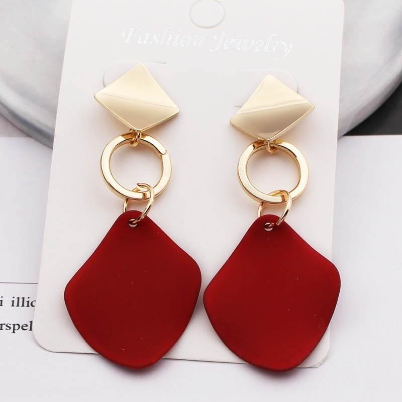 2PCS New Fashion Earrings Ladies Geometric Drop Earrings Punk Metal Earrings Green White Red Jewelry Elegant 3 Colors