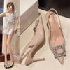 Fashion Summer Women Sandals New Women's Shoes Pointed Toe Shallow Nude Pink Diamond Shoes Low Heel Back Strappy Shoes Women