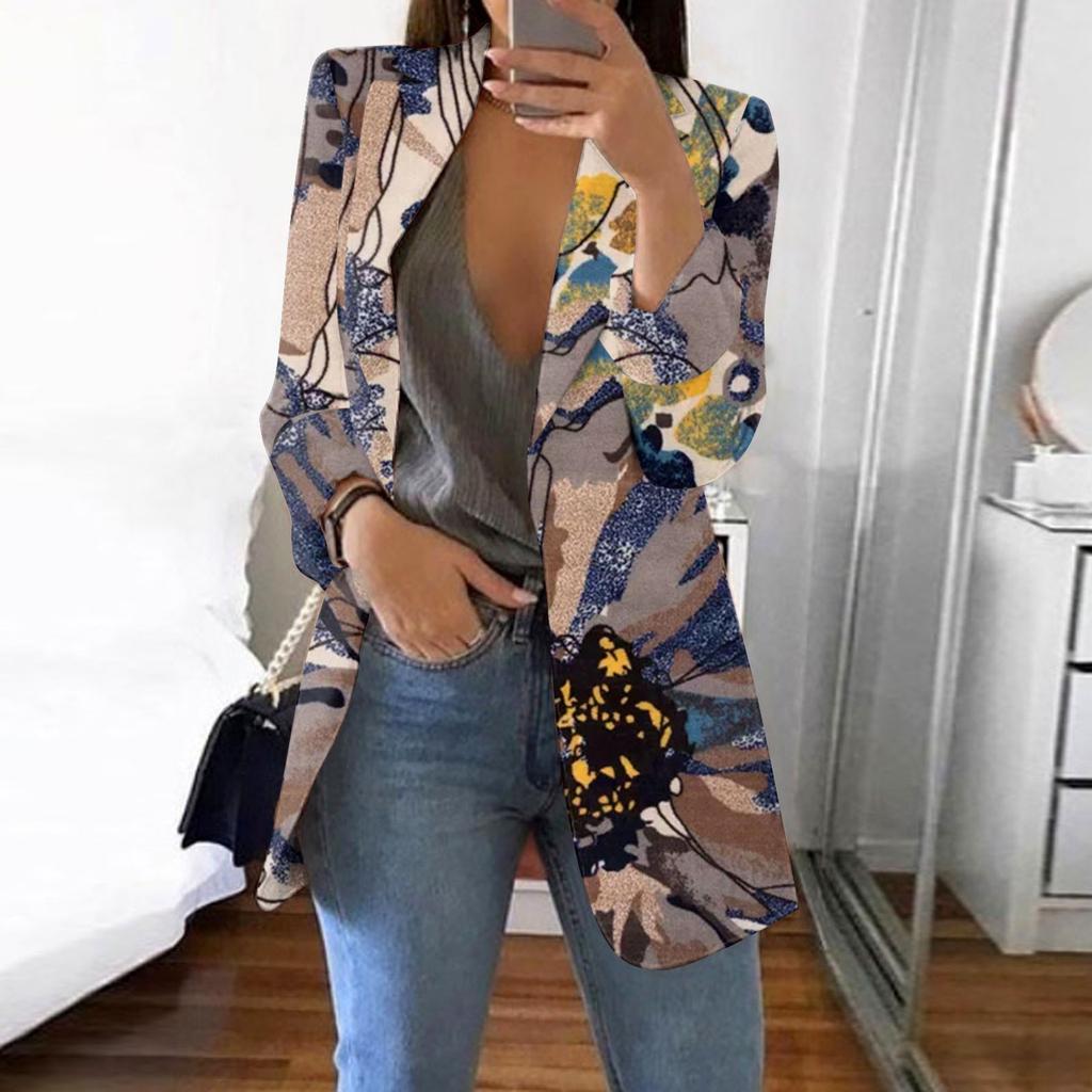 Women's Casual Fashion Print Lapel Long Sleeve Slim Fit Small Button Jacket