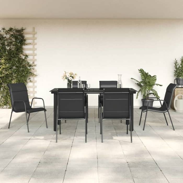 VidaXL Garden Dining Set 7 Pcs Black Textilene and Steel 3200715