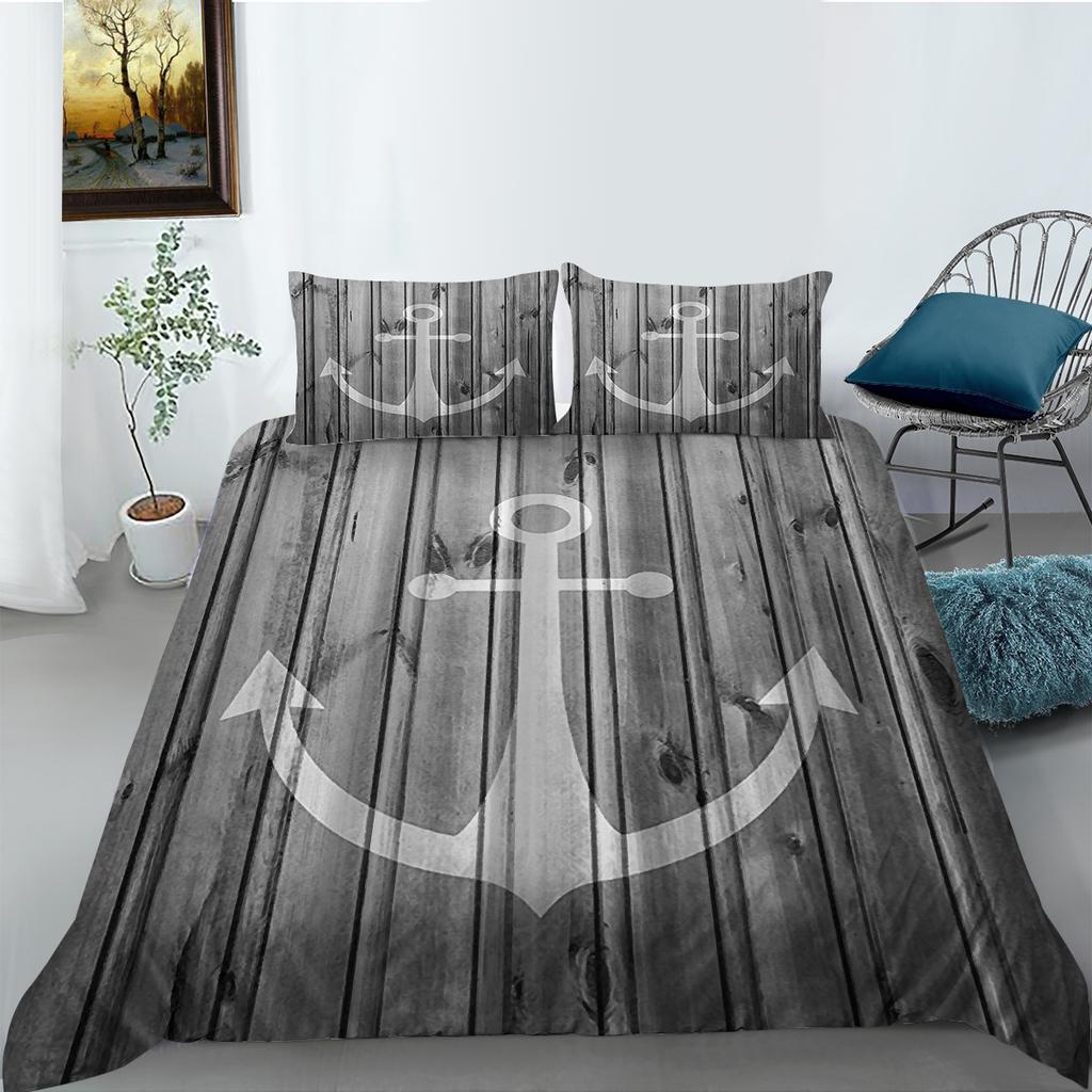 High Definition Digital Printed Bedding Set with Anchor Pattern Down Duvet Cover Pillowcase 2 or 3 Pieces DE200 * 200 Soft Washable Home Decoration