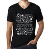 Men’s Vintage Tee Shirt Graphic T Shirt V Neck Doodle Art Zephyr Deep Black White Text