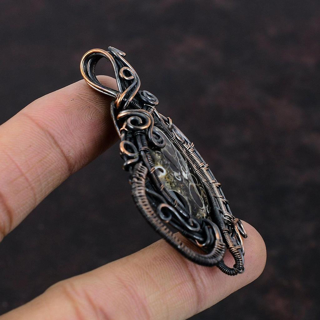 Turritella Agate Pendant Copper Wire Wrapped Pendant Gemstone Pendant Handmade Copper Jewelry Wedding Gift Wrapped Jewelry Designer Pendant