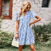 Floral Dress Women Spring Autumn V Neck Short Sleeve Loose Chic Printed