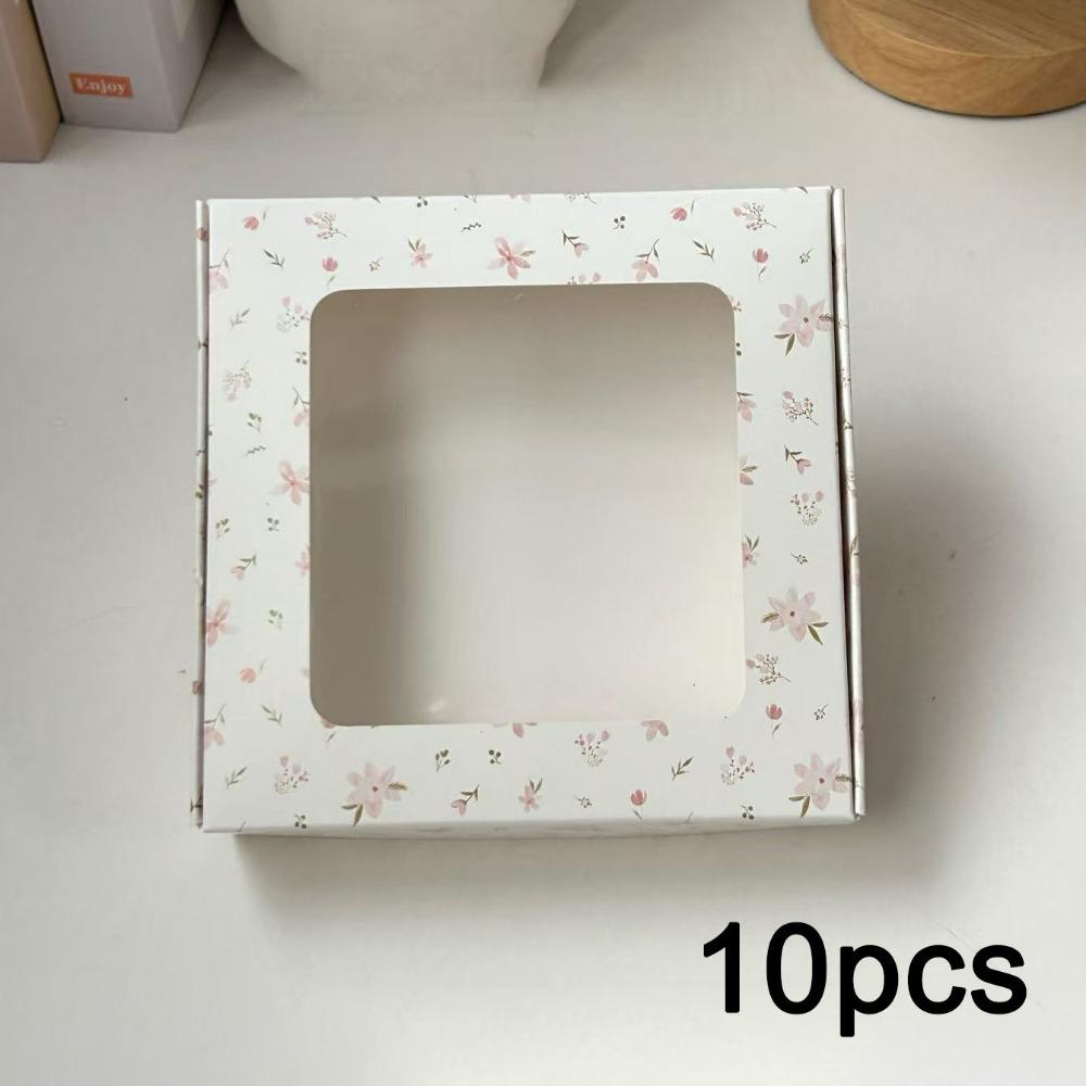 10pcs Gift Boxes with Window Printed Kraft Paper Box Treat Packaging for Hair Accessories Soap Crafts Treat Boxes Gift Wrap Box for Birthday Party