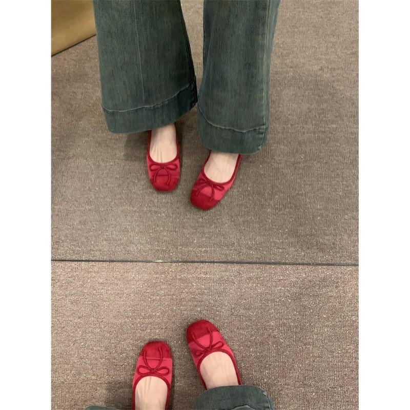 Flat-bottomed Gentle Evening Shoes French Small Red Single Shoes Women's Shoes 2025 Spring and Autumn Soft-soled Silver Ballet Shoes