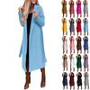 Women's Winter Woolen Coat Elegant Lapel Trench Coat Solid Color Long Jacket Work Tie Long Coat