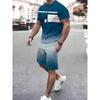 Striped And Geometric Pattern Men's Fashion Tie-dye Sets Summer 3d Gradient Printed Short Sleeve T-Shirts And Shorts Two Piece