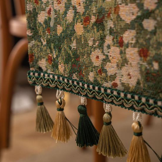 Рождественская зеленая жаккардовая дорожка на стол с кисточкой, декоративная праздничная настольная дорожка