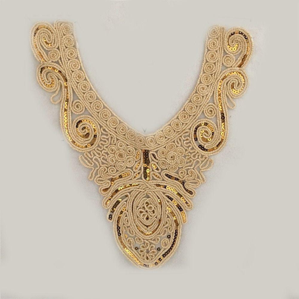 2pcs Fashion Sewing Accessories Embroidered Sequin Fabric DIY Applique Trim Lace Collar