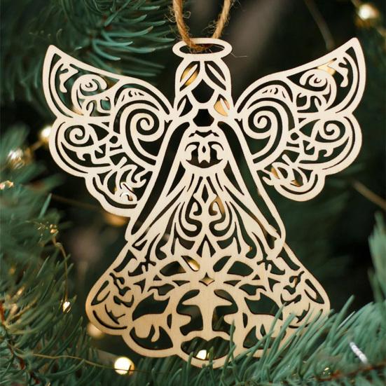 Wooden Angel Christmas Ornaments Rustic Angel Hanging Ornament with Hollow Design