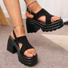 Fashion Spring 2025 New Black Comfortable Muffin Thick Base Simple Fashion Increase Roman Sandals Women