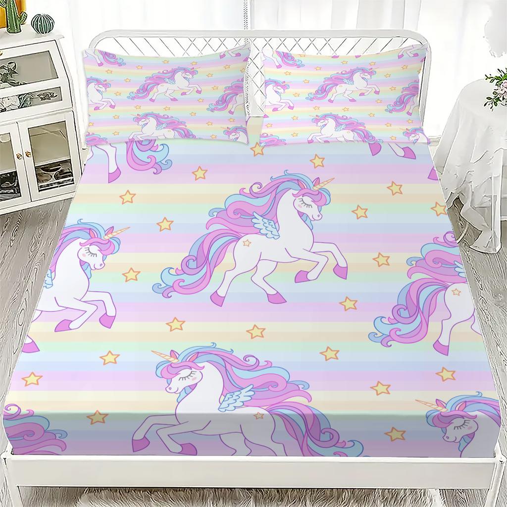 Pegasus 3D Unicorn Pattern Lovely Printed Fitted Sheet Including 1/2 Pillowcases Customized For Boys and Girls Kids Decor