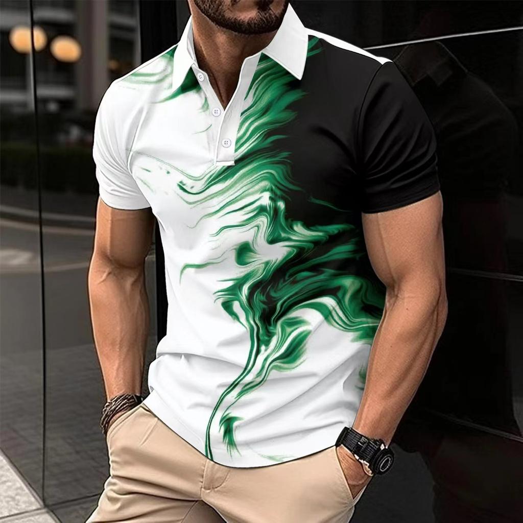 New Summer Men's Casual Lapel Short-sleeved Polo Shirt 3D Digital Printing Fashion Loose T-shirt Tops