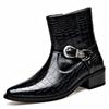 Fashion Big Size Buckle Designer Leather Chelsea Boots Men Fashion Casual Black Autumn Witner Dress Shoes Man Stone Pattern Ankle Boots