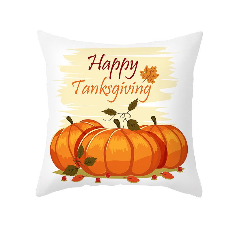 Autumn Harvest Thanksgiving Cushion Cover New Arrival Turkey Pumpkin Peach Skin Printed Cushion