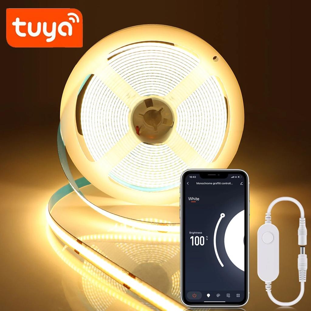 Tuya Smart Life COB LED Strip Indoor Lamp 320LEDs/m Flexible Tape Ribbon 3000-6500K RA90 Led Lights Work With Alexa Google Home