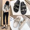 Summer Fashion Dark Black Wind Metal Slippers Female New Rivets Thick Bottom Casual Sandals Beach Slippers