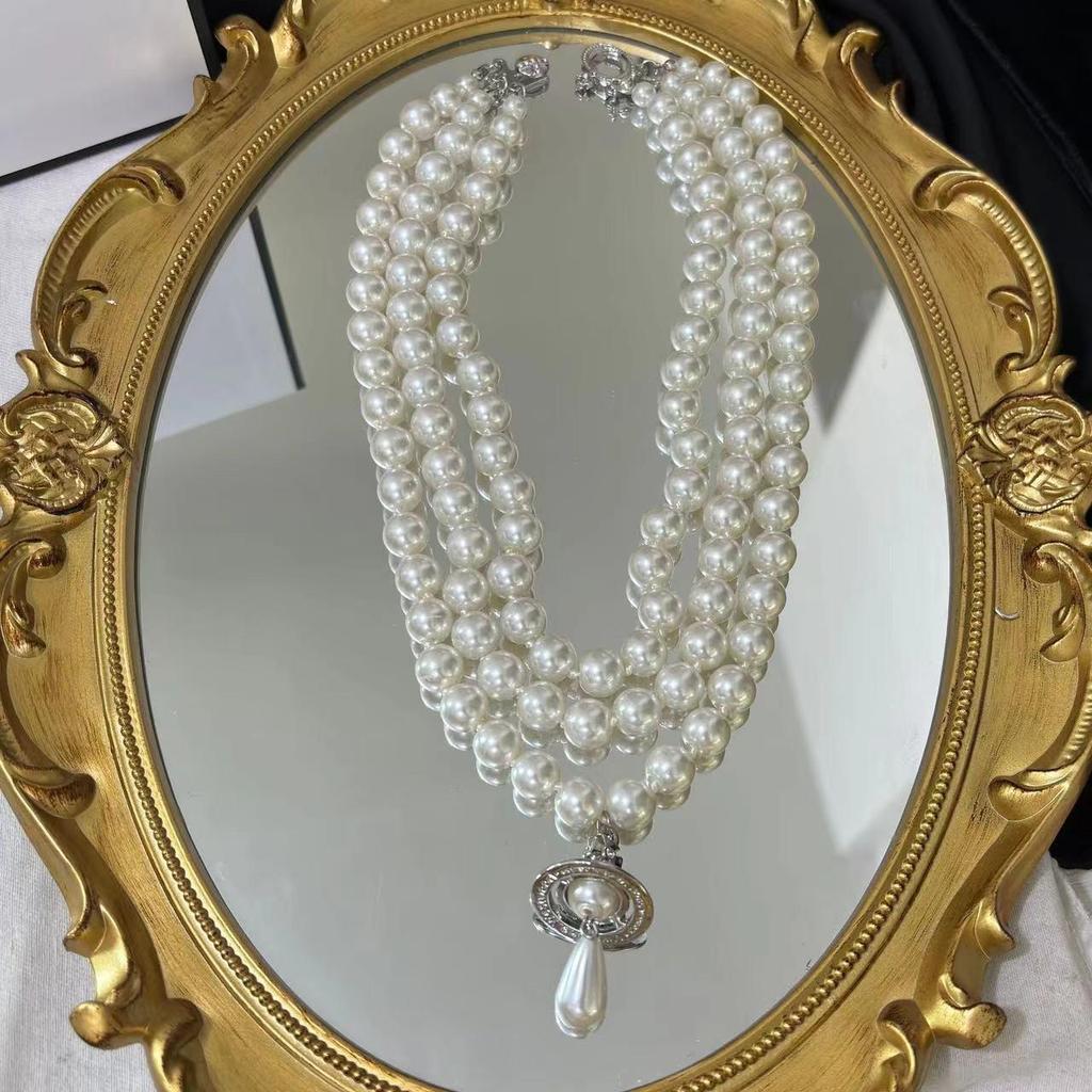 NANA Vivian Queen Mother Saturn Pearl Necklace - Retro Punk Style for Women