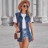 New Retro Geometric Denim Color Blocking Vest Jacket for Loose and Casual Women