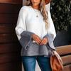 Women's Autumn and Winter Temperament Crew-neck Long-sleeved Pullover Patchwork Knit Sweater