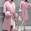 Fashion and Elegant Women's Mid-length Woolen Coat Winter Slim-fitting Lace-up Detachable Woolen Coat