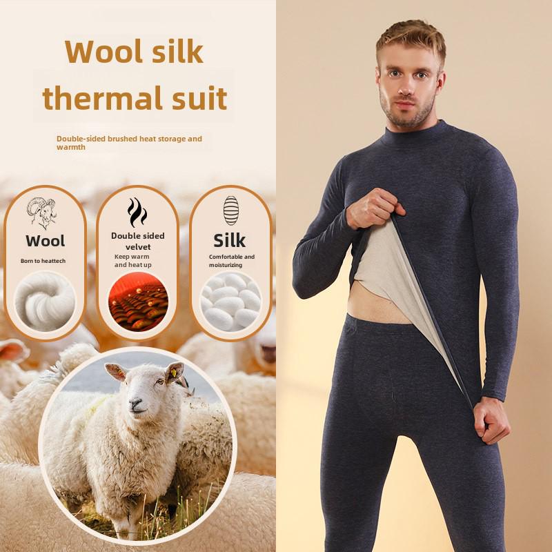 Men's Silk Cashmere Thermal Underwear Set: Velvet-Enhanced for Autumn and Winter