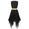 Womens Modern Lyrical Dance Costume Color Block Patchwork Sleeveless Irregular Hem Dress Dancewear