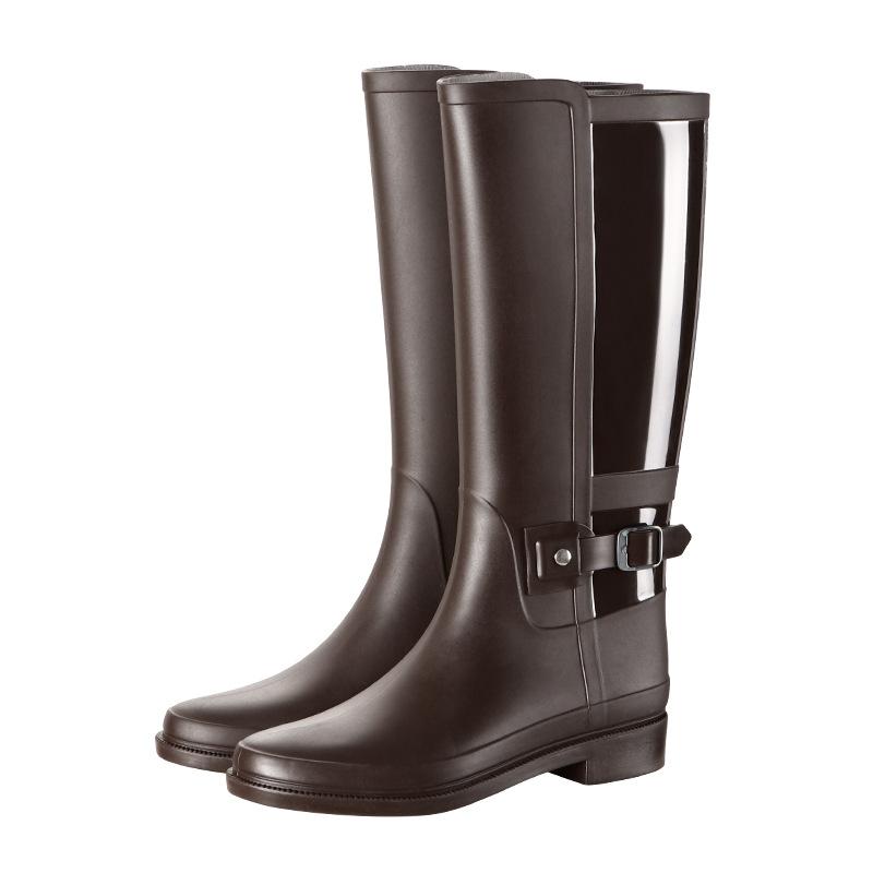 Fashion 2024 New Tall Buckle Rain Boots Women Waterproof Punk Style Zipper Tall Boots Female Shoes Work Knee High Boots Plus Size 36-41