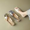 Temperament Model~ Year's Open-toe Word with Thick-heeled Sandals for Women's Summer New Simple Square-head Silver Low-heeled Shoes
