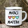 Merci Maitre Printed Mug Creative Coffee Tea Cups Drinks Water Cup Enamel Mugs School Home Retro Handle Drinkware Teacher Gifts
