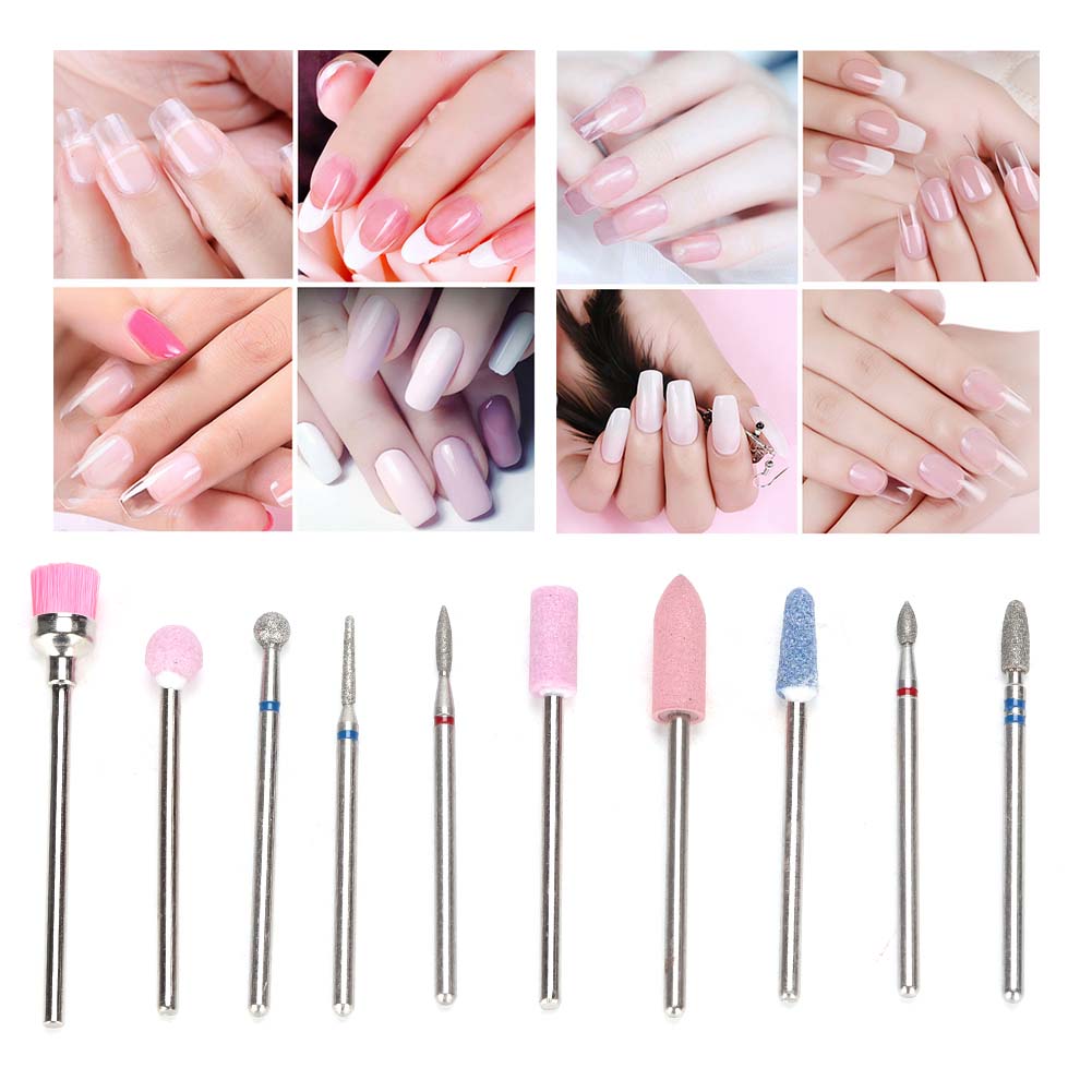 10pcs Set Nail Drill Bits File Grinding Head Set Electric Manicure Pedicure Nail Art Tools