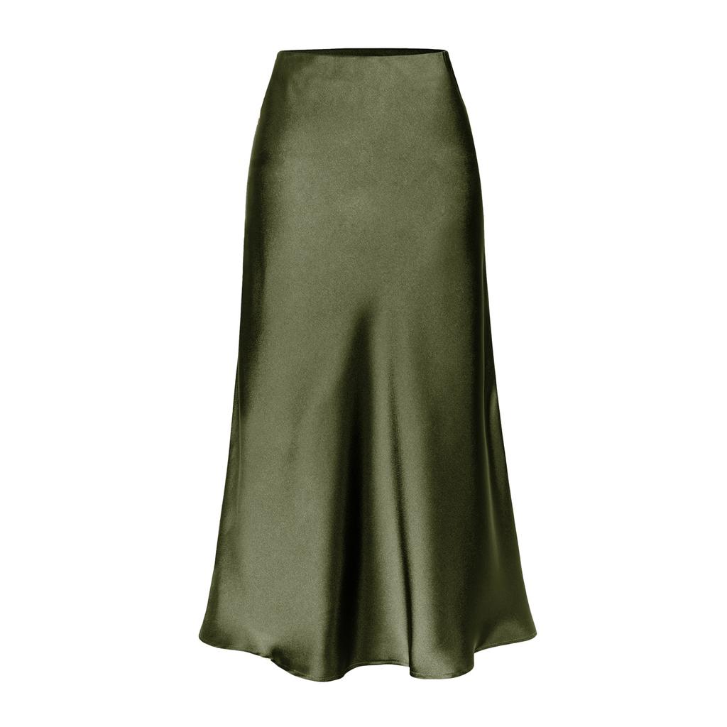 Elegant Temperament, High-quality Acetate Satin Elastic High-waist Split Mid-length Skirt