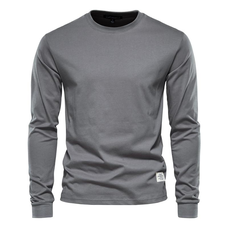 Solid Color Cotton T Shirt Men Casual O-neck Long Sleeved Mens Tshirts Spring Autumn High Quality Basic T-shirt Male