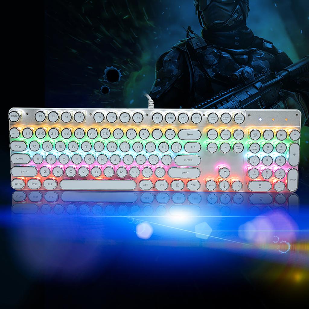 900‑5 White Mechanical Keyboard with Retro Round Cap Computer Parts