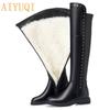 Womens Knee High Boots Winter Genuine Leather Women Thigh High Boots Plus Size Wool Warm Women's High Boots