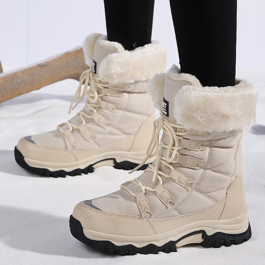 Women's Winter Warm Snow Boots Faux Fur Lining Waterproof Mid-Calf Ankle Booties Anti-Slip Outdoor Shoes Lace Up Walking Hiking Sport Boots for Women